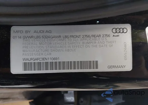 2014 Audi A6 3.0T Premium Plus from USA, damaged, VIN WAUFGAFC3EN110691